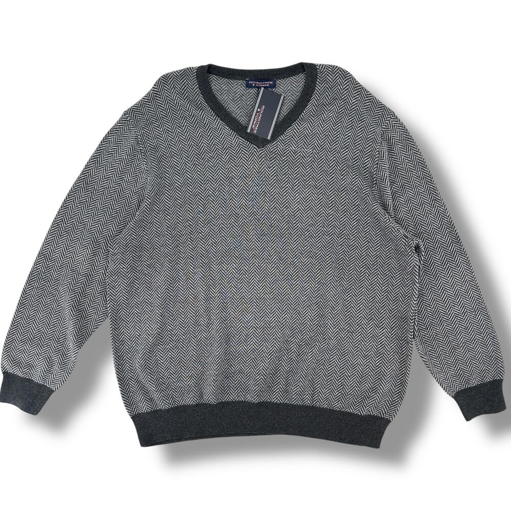 Roundtree & Yorke Gray Herringbone V Neck Sweater Mens Size XXL